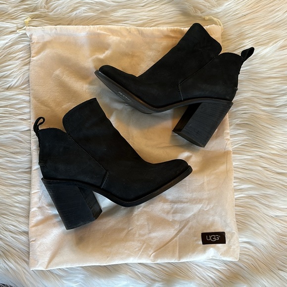 UGG Shoes - Ugg Black Genuine Leather Heeled Boots
